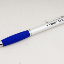 niebieski plastikowy długopis touch pen z logo