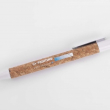 biały długopis korkowy z drukiem UV